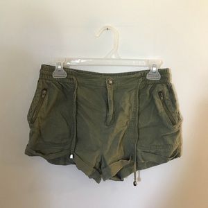 Army Green Drawstring Shorts with Zipper
